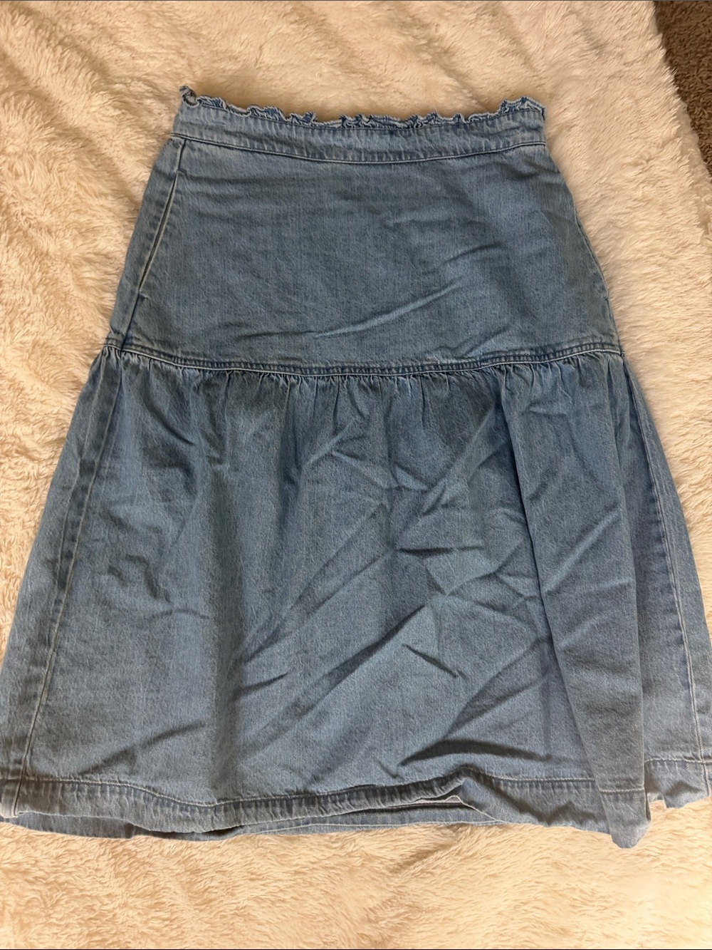 Madewell Light Blue Denim Tiered Midi Skirt